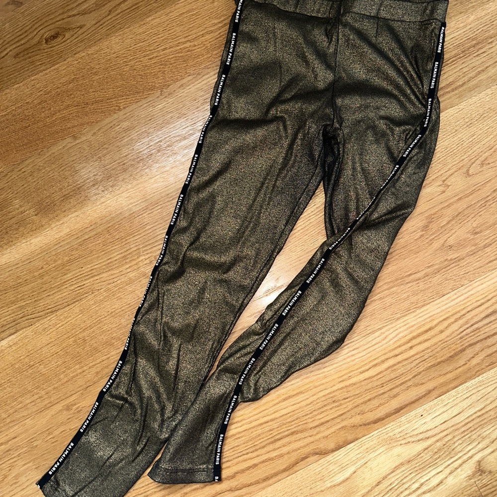 Balmain Gold Metallic Leggings with Side Stripes
